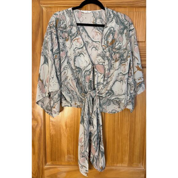 Olivaceous Size MED Multicolor Print Tie Blouse - Picture 1 of 6